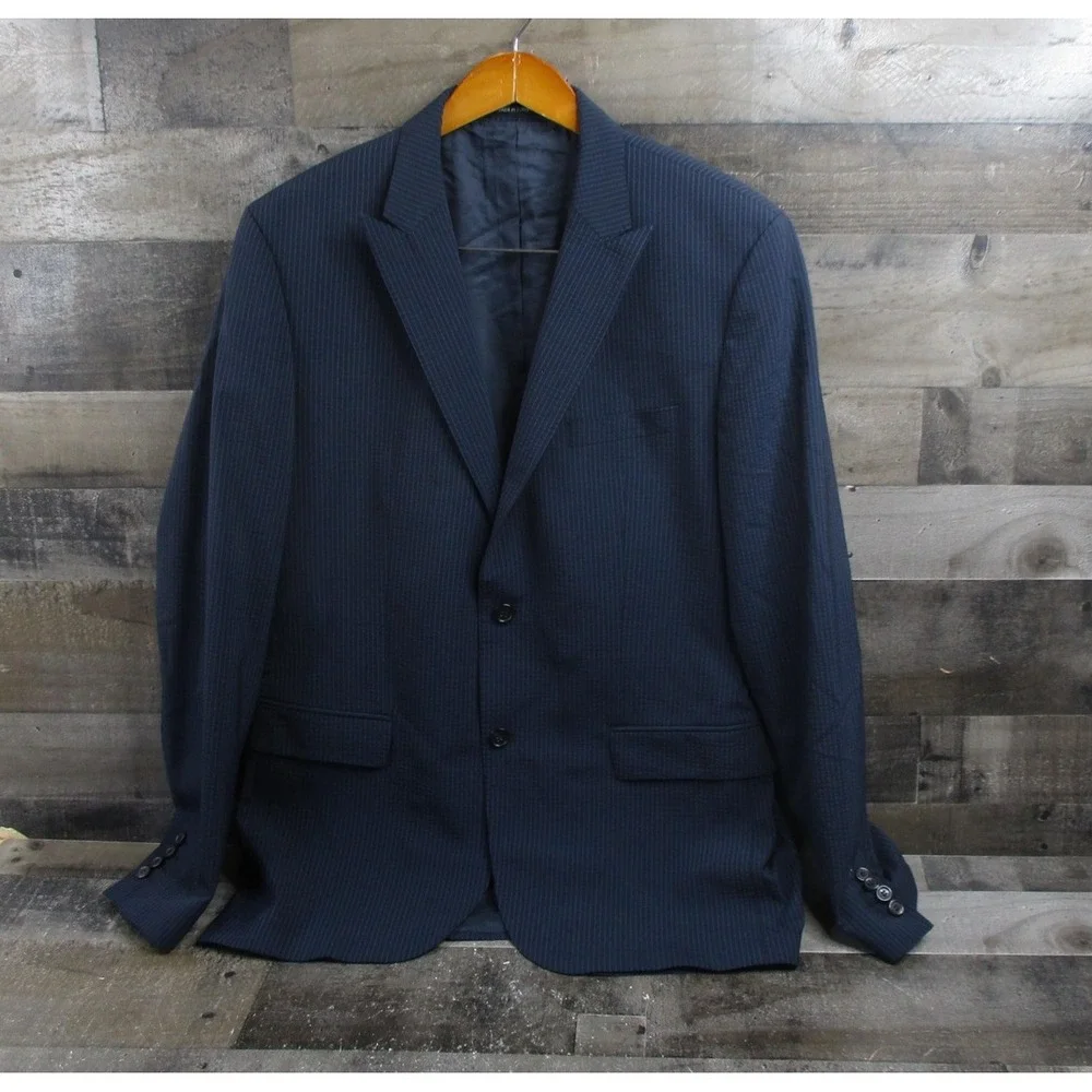 Hugo Boss Blazer Mens 42R Navy Pinstripe Wool Blend Stretch 2 Button Sport Coat